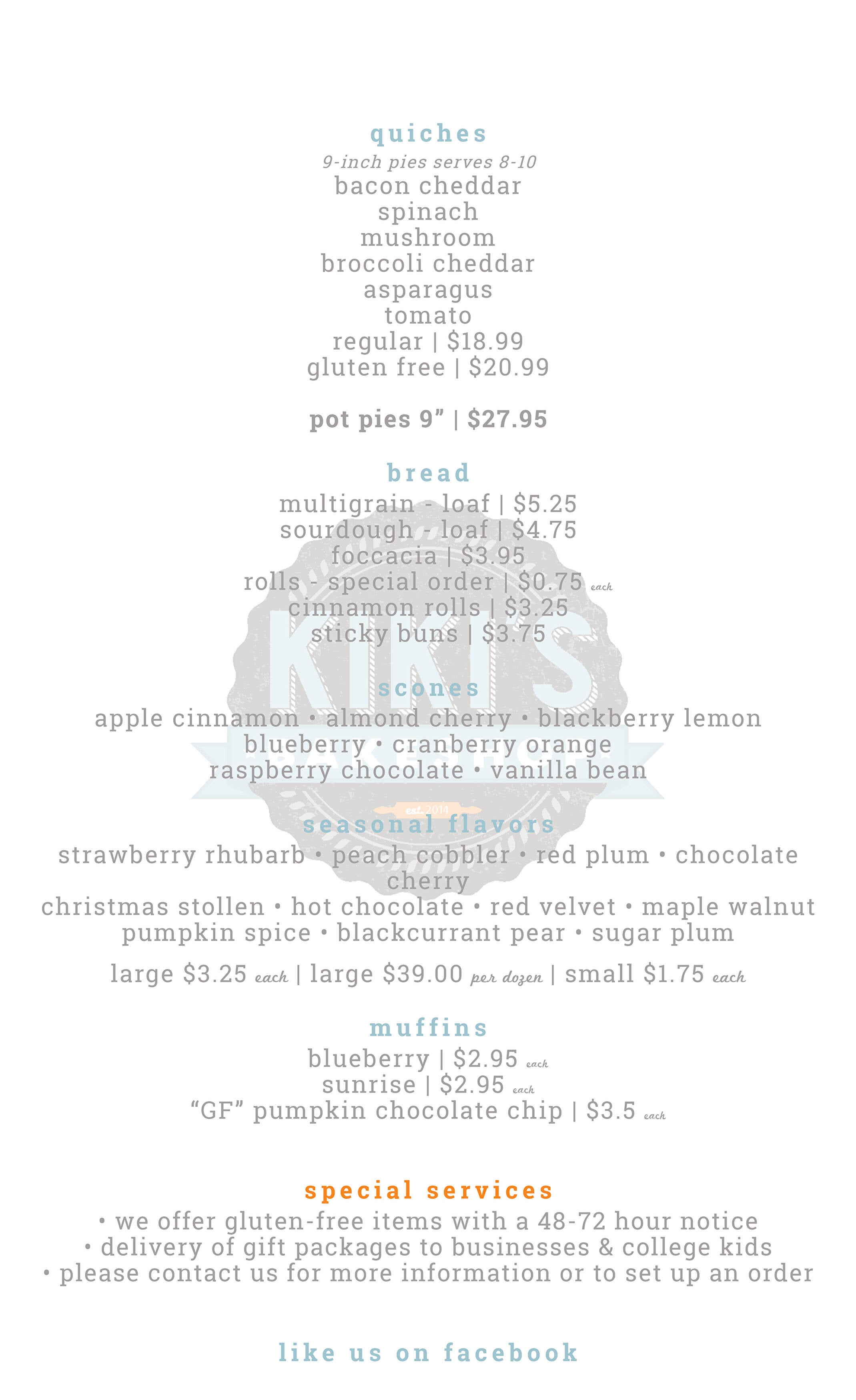 Menus | Kiki's Bakeshop
